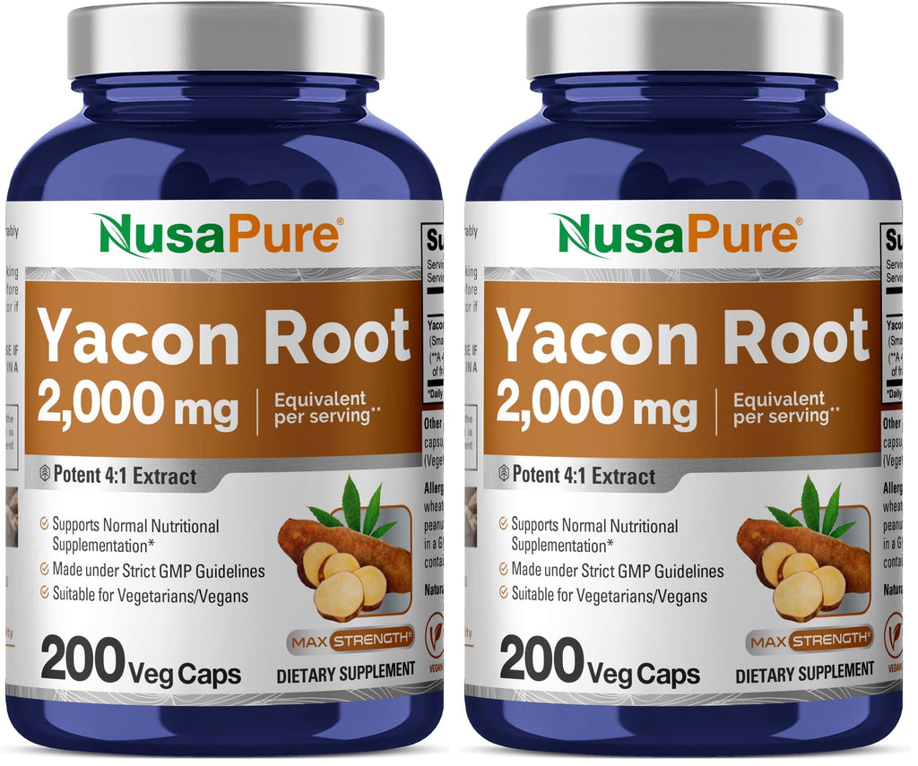 NusaPure Yacon Root Extract 2000mg – 200 Vegan Capsules (4:1 Extract) Non-GMO, Pack of 2