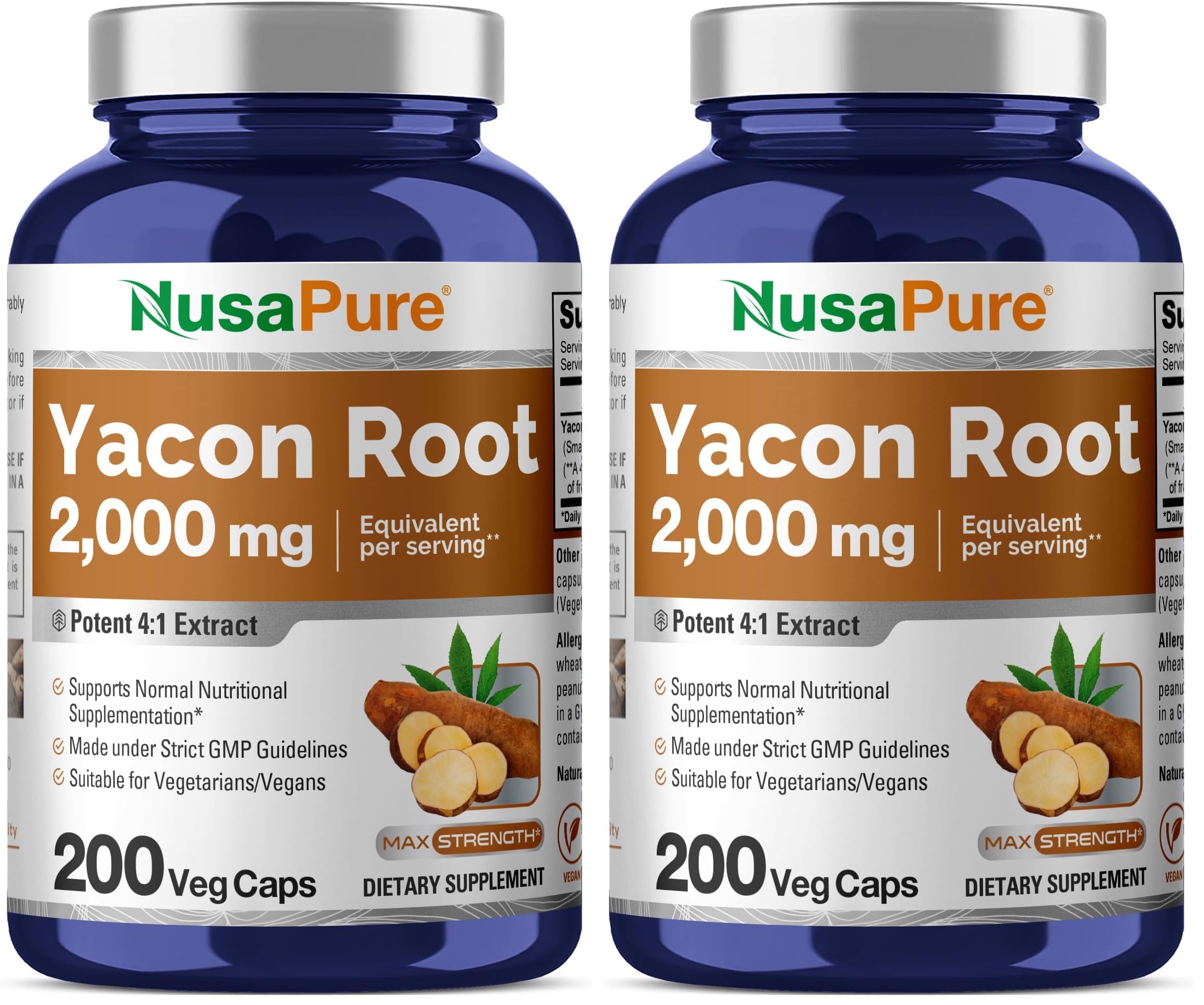 NusaPure Yacon Root Extract 2000mg – 200 Vegan Capsules (4:1 Extract) Non-GMO, Pack of 2