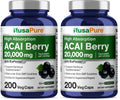NusaPure Acai Berry Capsules 20000mg - 200 Veggie Caps, Non-GMO, 50:1 Extract + Bioperine (Pack of 2)