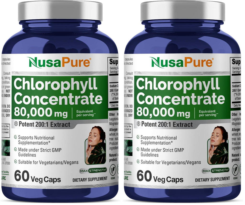NusaPure Chlorophyll 200:1 Extract – 60 Veggie Caps (2-Pack), 80,000 mg per Serving, Non-GMO, Vegan