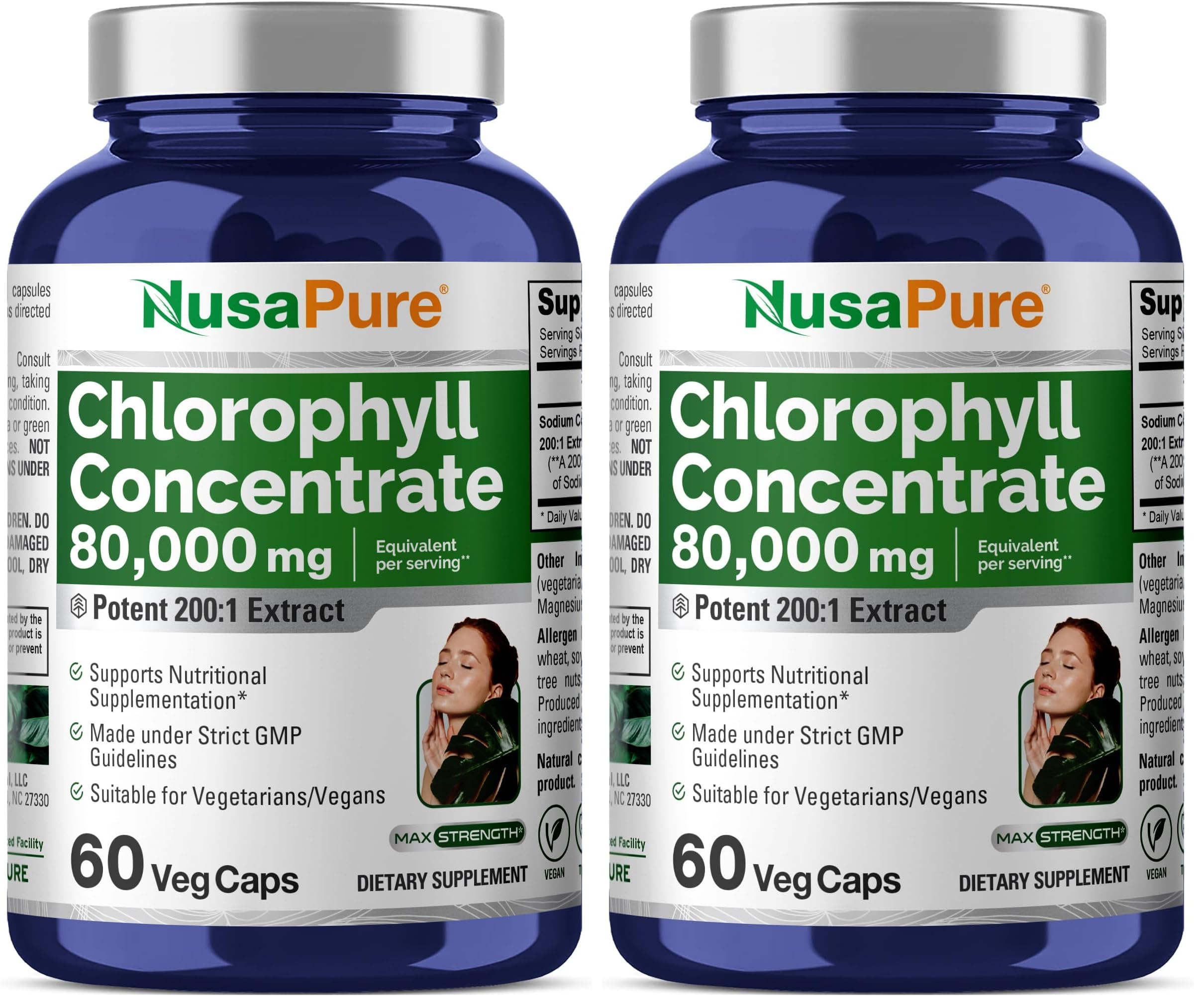 NusaPure Chlorophyll 200:1 Extract – 60 Veggie Caps (2-Pack), 80,000 mg per Serving, Non-GMO, Vegan