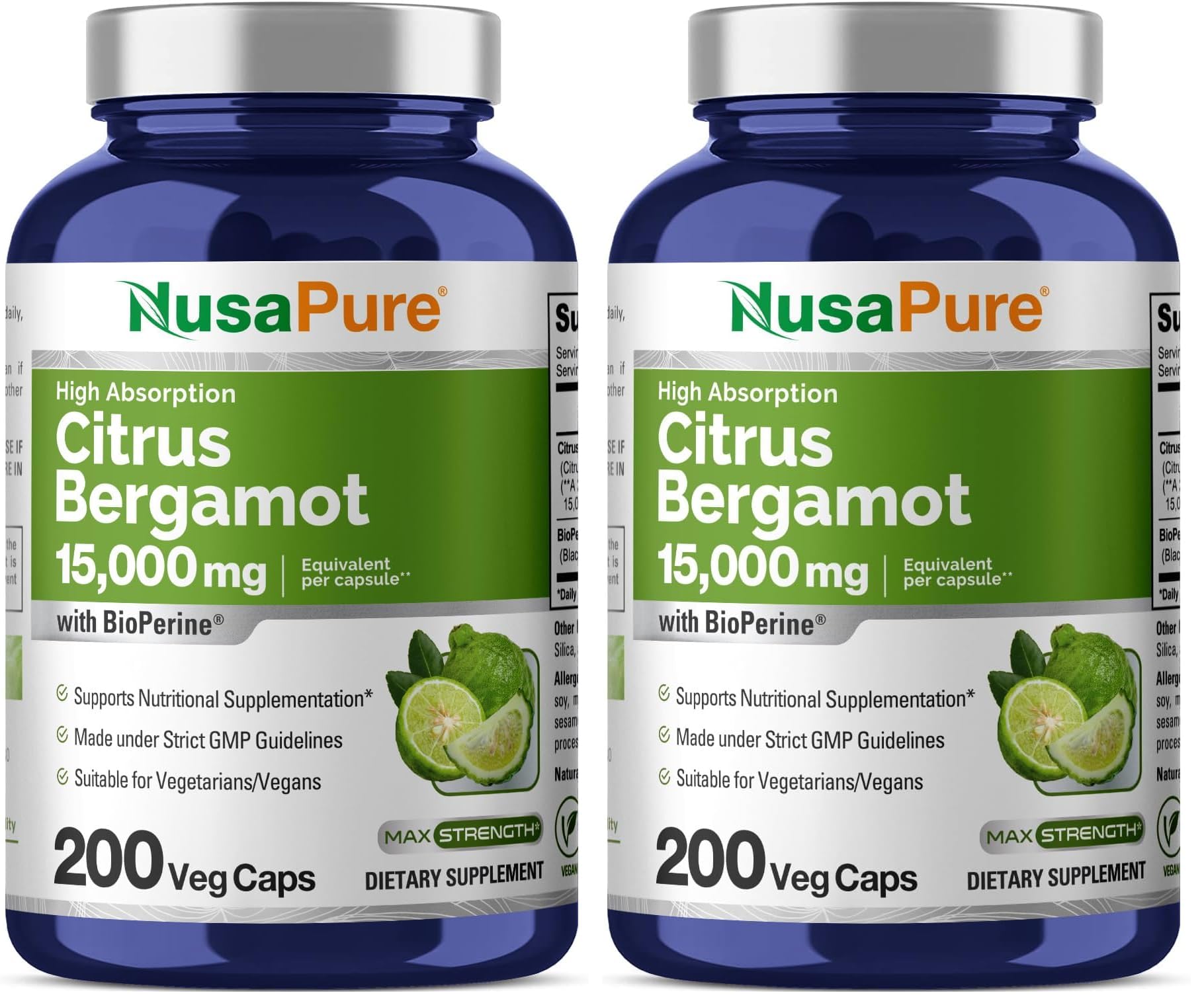 NusaPure Citrus Bergamot Capsules 15,000mg – 200 Servings (Pack of 2)