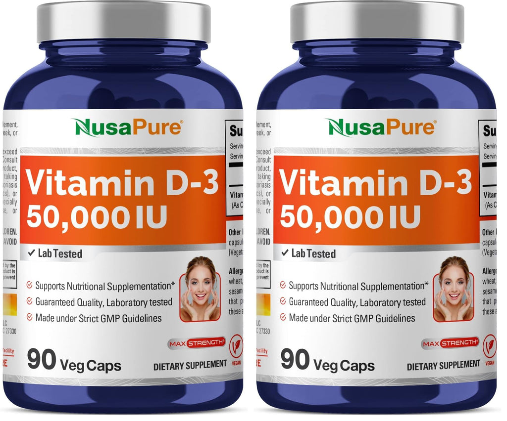 NusaPure Vitamin D3 50,000 IU - 90 Veggie Capsules (Pack of 2) | Non-GMO, Vegan