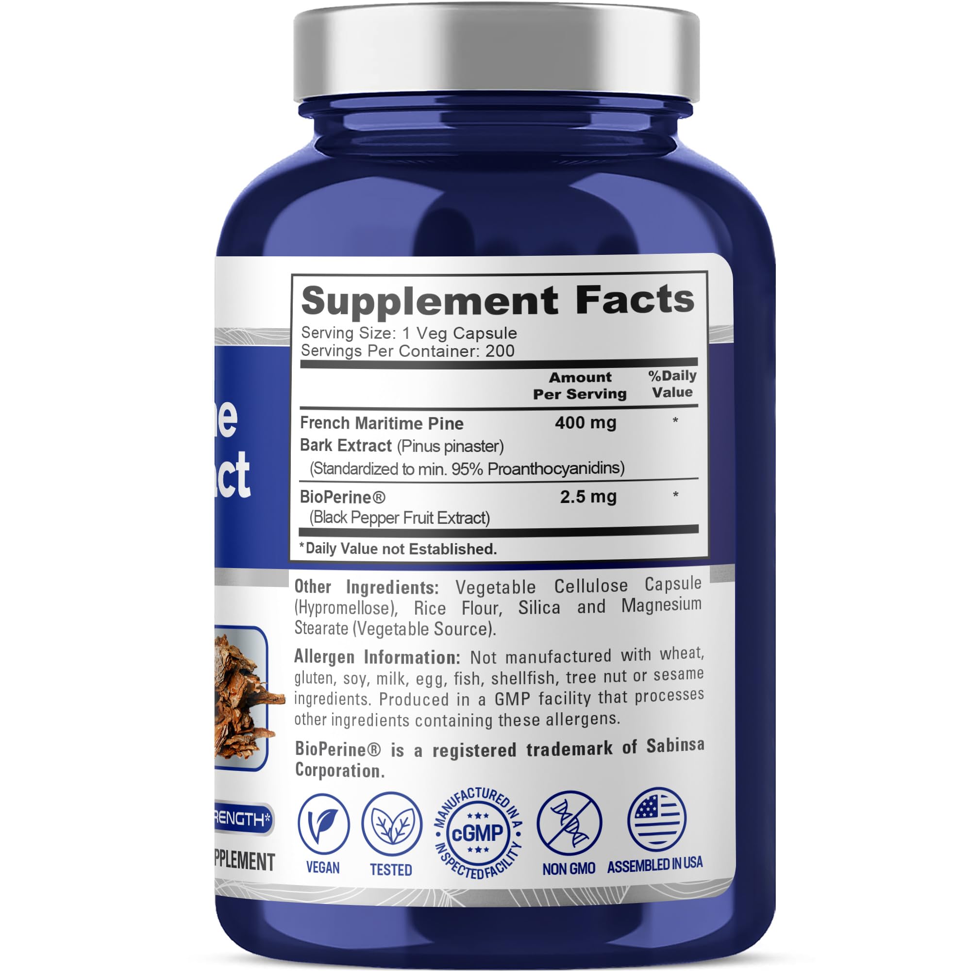 NusaPure French Maritime Pine Bark Extract 400mg – 200-Day Vegan Capsules