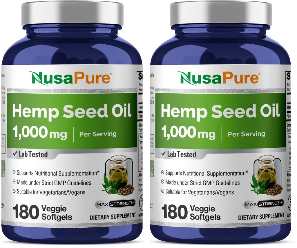 NusaPure Hemp Oil Capsules 1000mg per Serving – 180 Veggie Softgels, Non-GMO, Vegan (Pack of 2)