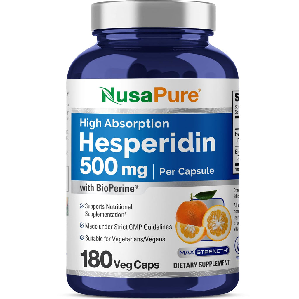NusaPure Hesperidin 500 mg Veggie Caps – 180 Count | BioPerine, High Absorption, Non-GMO