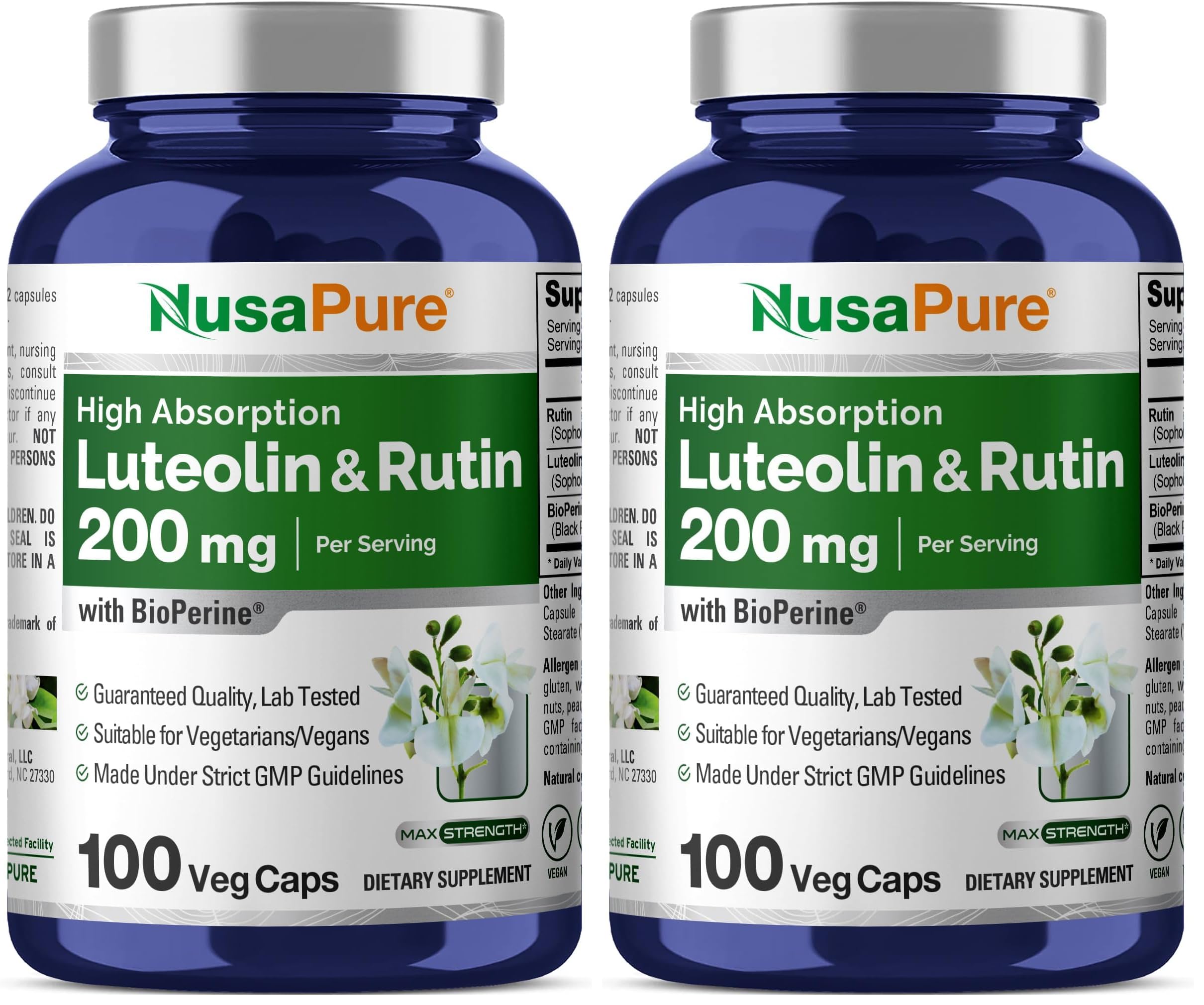 NusaPure Luteolin Complex with Rutin 200 mg – 100 Veg Capsules (Pack of 2)