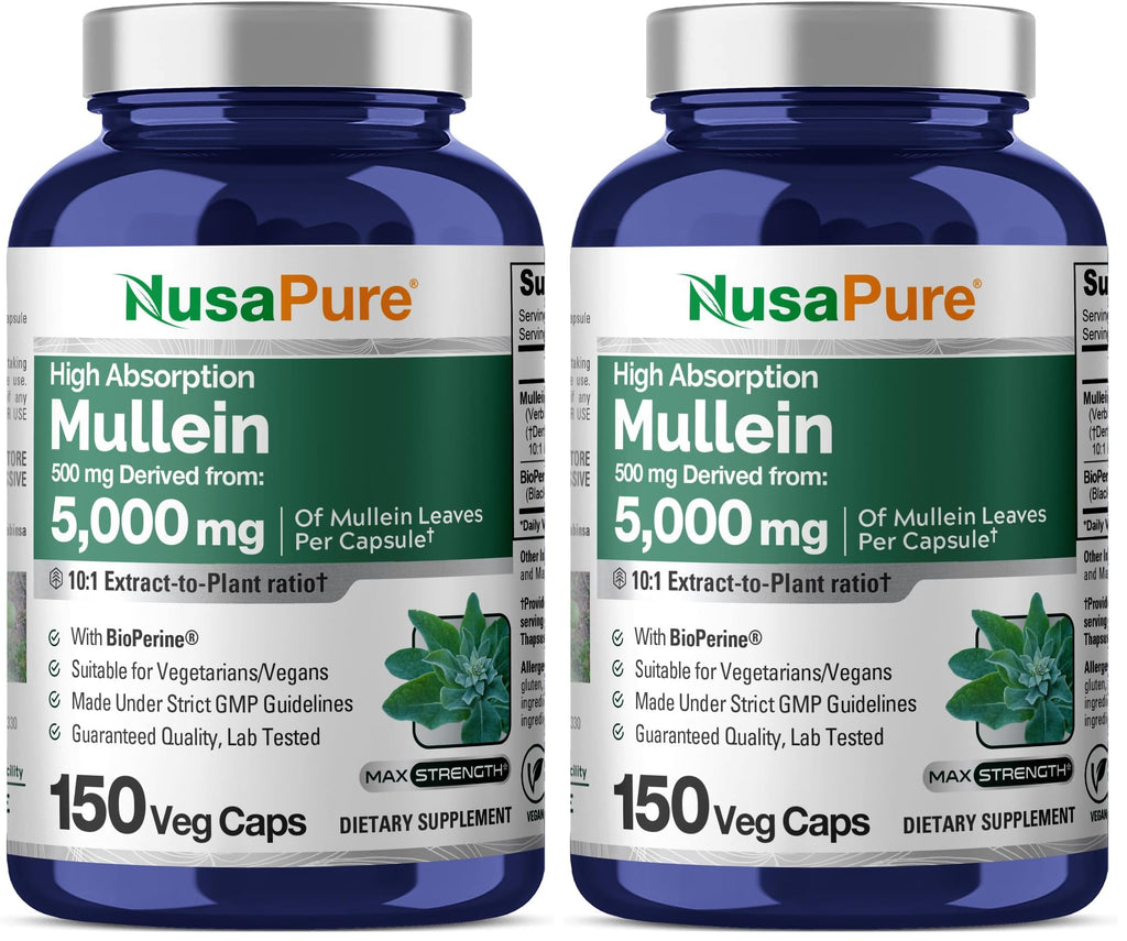 NusaPure Mullein Leaf Capsules 10:1 Extract – 150 Count – Non-GMO & Vegan (Pack of 2)