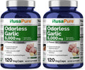 NusaPure Odorless Garlic 100:1 Extract | 50 mg per Capsule (Equivalent to 5,000 mg Garlic) | 120 Veggie Caps | Non-GMO | Pack of 2