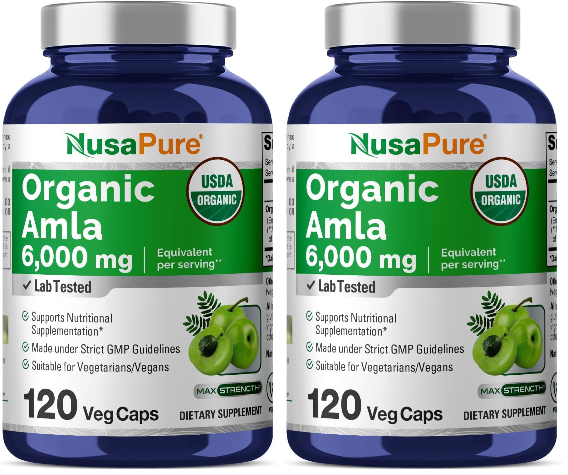 NusaPure Organic Amla Capsules 10:1 Extract – 6000mg Amla per Serving | 120 Veggie Capsules | Pack of 2 | USDA, Vegan, Non-GMO
