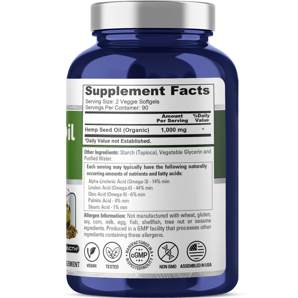 NusaPure Hemp Oil Capsules 1000mg per Serving – 180 Veggie Softgels, Non-GMO, Vegan (Pack of 2)