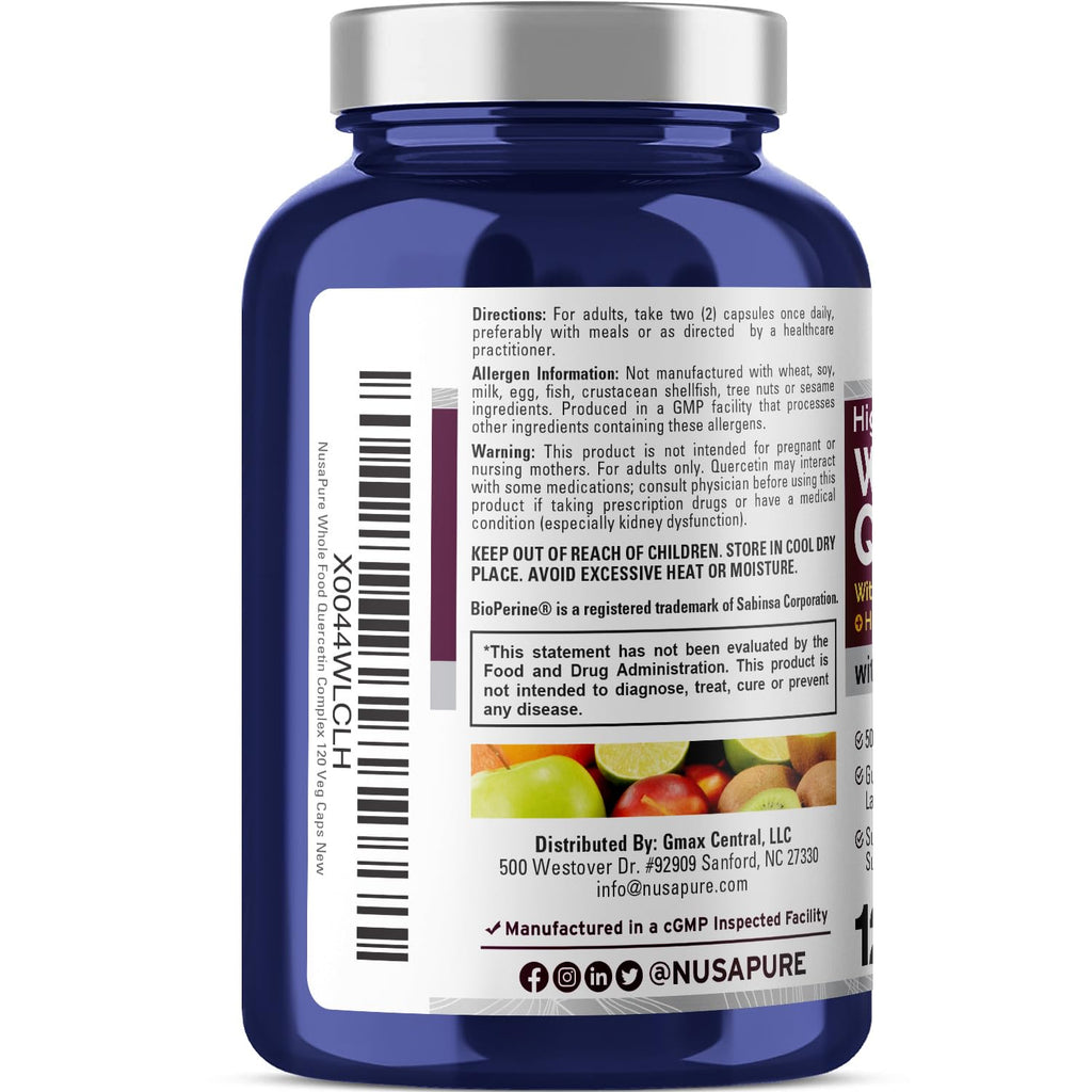 NusaPure Quercetin with Bromelain 500mg – 120 Veggie Caps | Pack of 2 | Vegan, Non-GMO, Bioperine