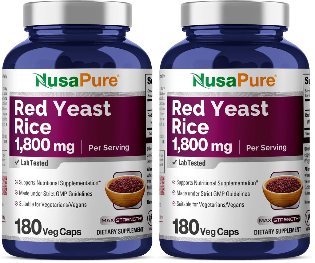 NusaPure Red Yeast Rice 1800mg – 180 Veggie Caps | Non-GMO, Vegan (Pack of 2)