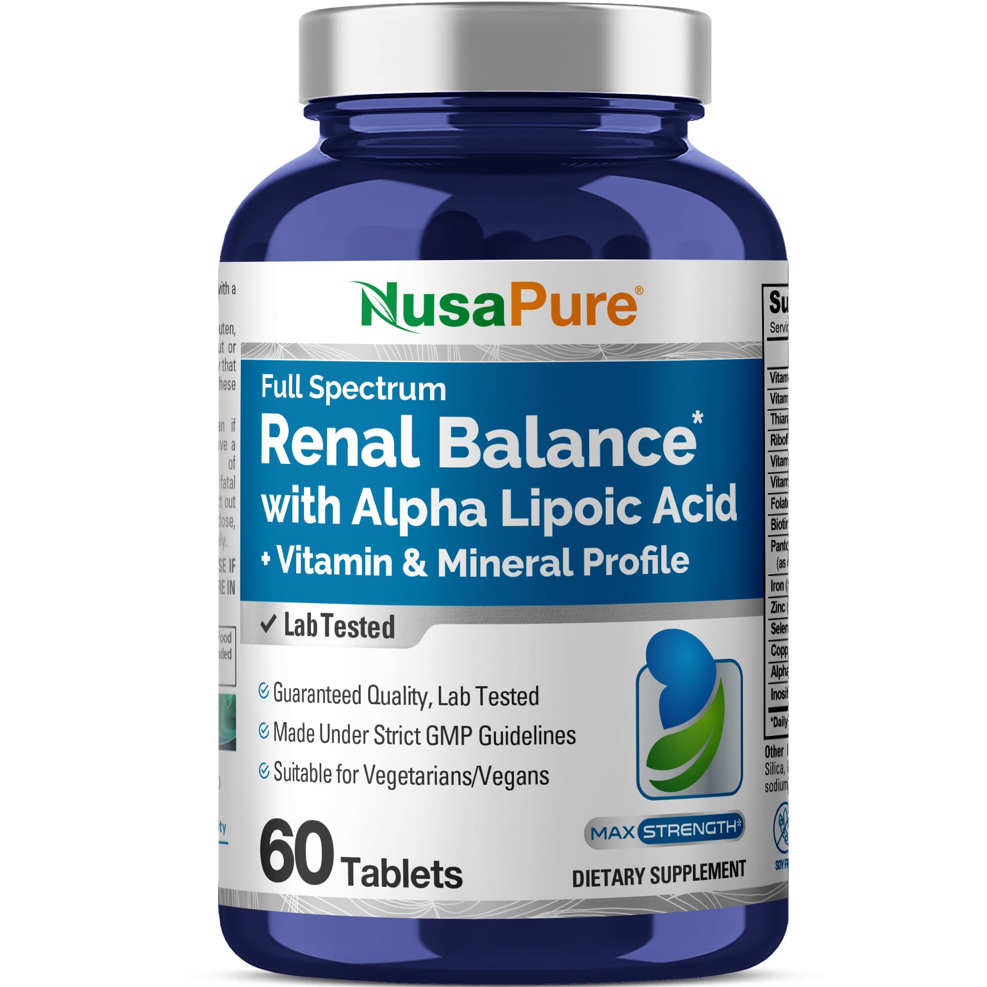 NusaPure Renal Balance with Alpha Lipoic Acid, Vitamin & Mineral – Vegetarian, Vegan, Non-GMO, 60 Tablets