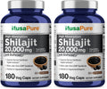 NusaPure Shilajit 20,000mg per Serving – 180 Veggie Caps – Pack of 2 | Non-GMO, Gluten Free, Bioperine