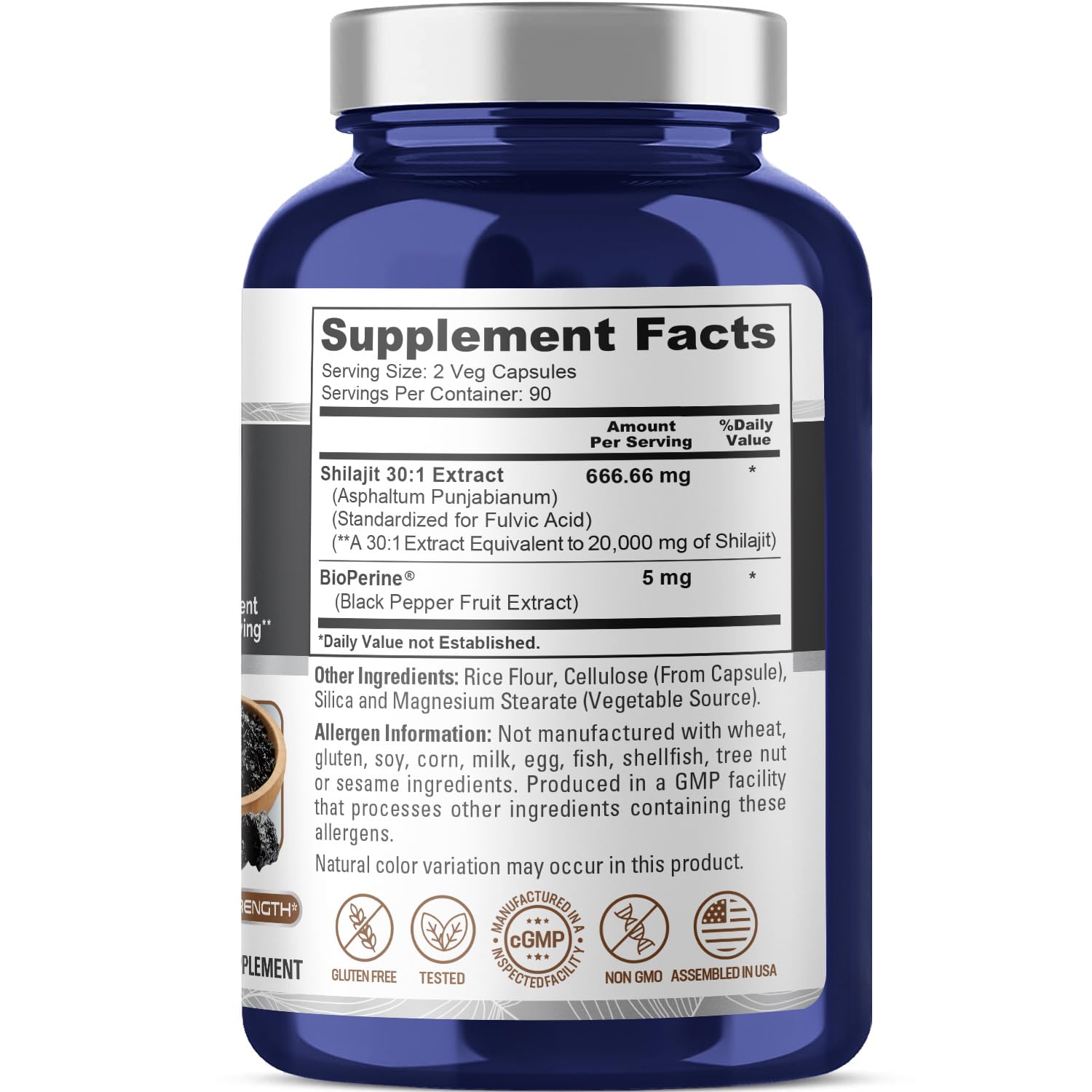 NusaPure Shilajit 20,000mg per Serving – 180 Veggie Caps – Pack of 2 | Non-GMO, Gluten Free, Bioperine