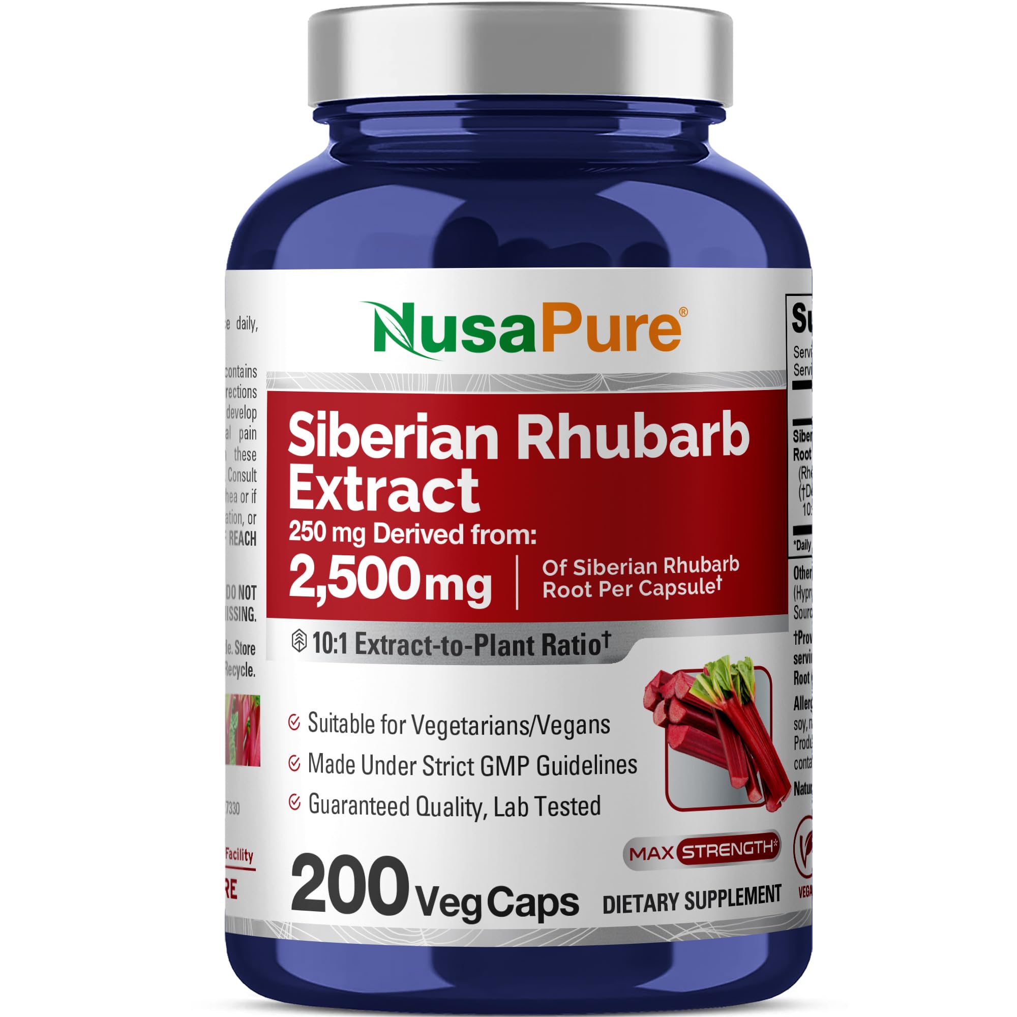 NusaPure Siberian Rhubarb 10:1 Extract – 250 mg per Capsule, 200 Veggie Capsules