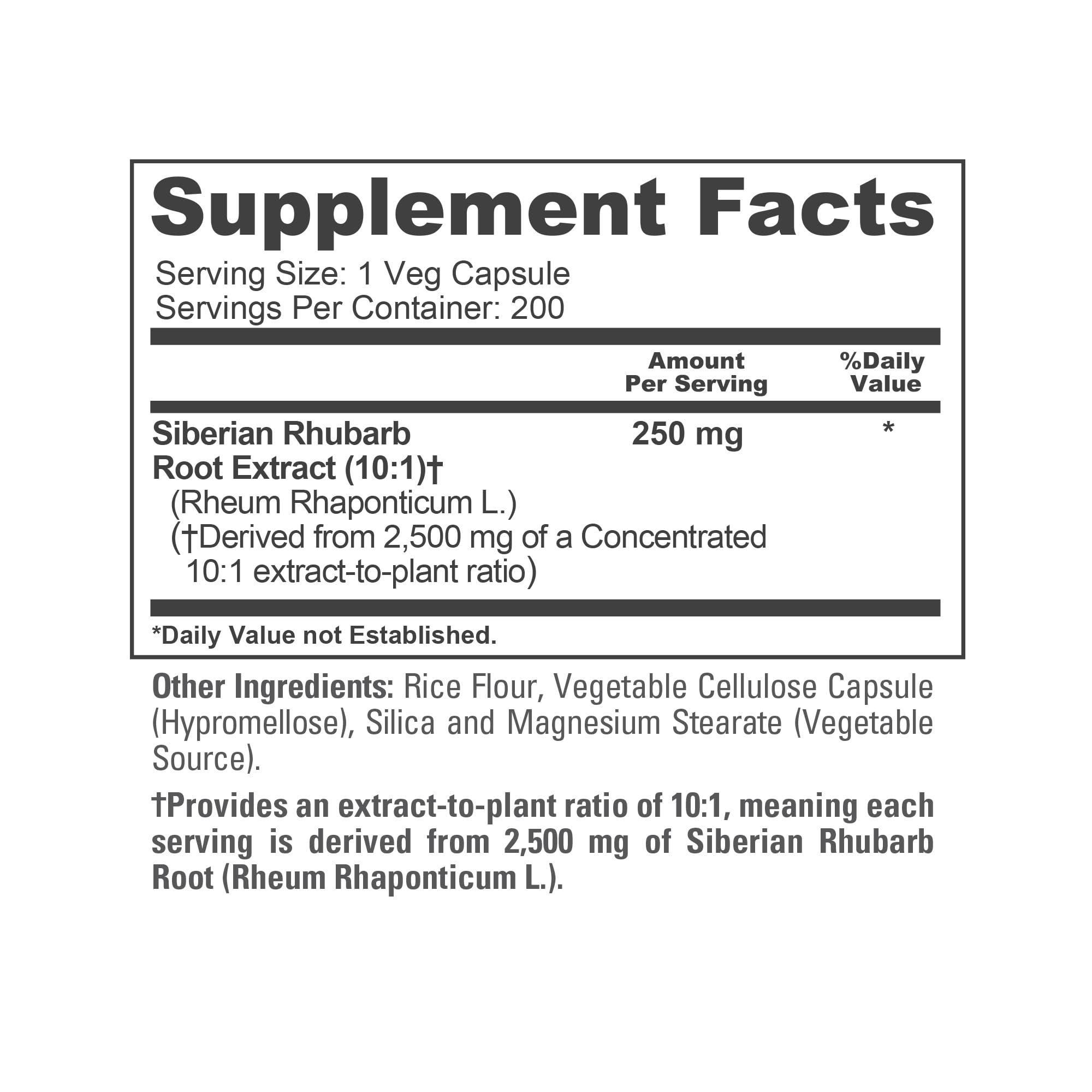 NusaPure Siberian Rhubarb 10:1 Extract – 250 mg per Capsule, 200 Veggie Capsules