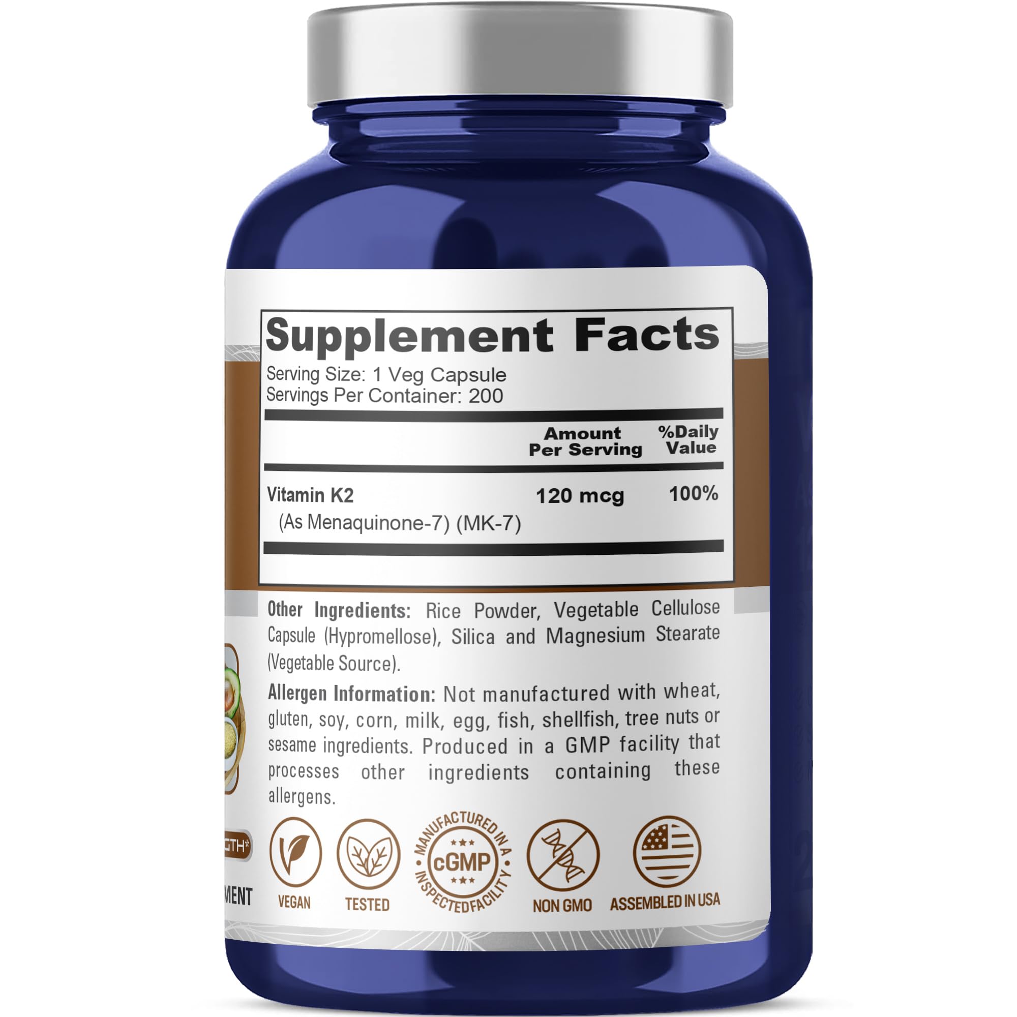 NusaPure Vitamin K2 MK-7 120 mcg – 200 Veggie Caps | Soy Free, Non-GMO, Vegan