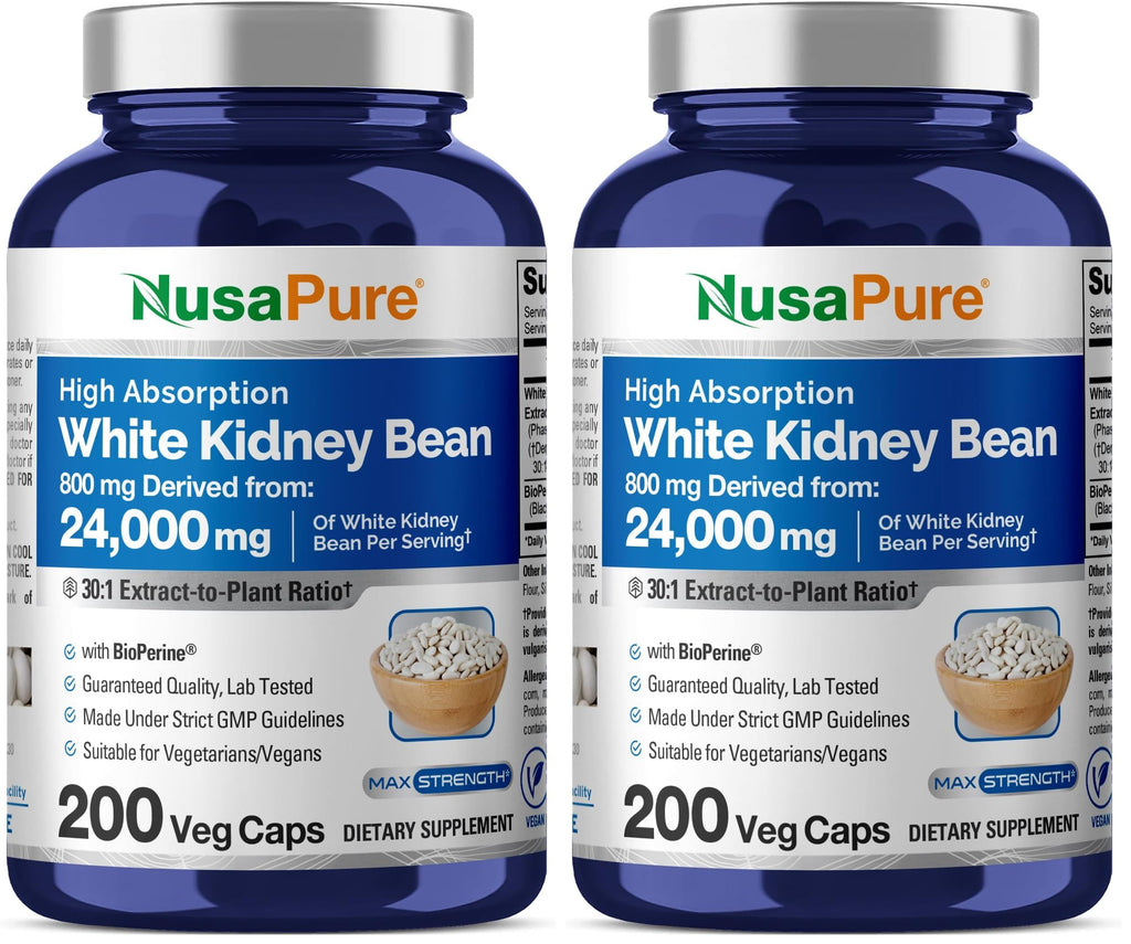 NusaPure White Kidney Beans 30:1 Extract – 24,000 mg Equivalent, 200 Vegan Capsules (Pack of 2)