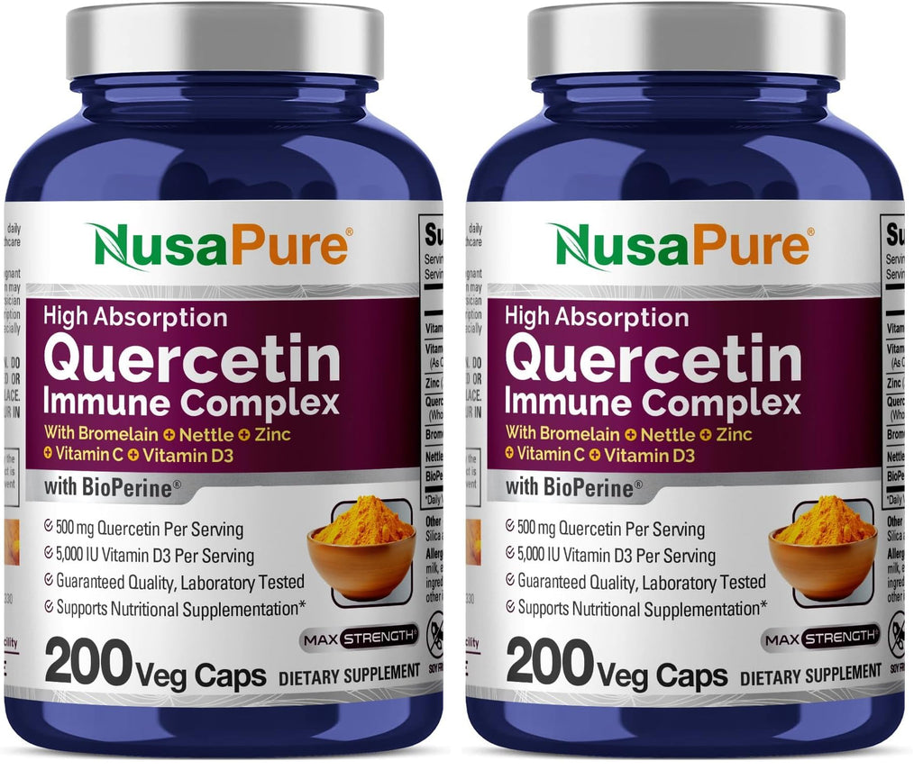 NusaPure Quercetin Complex with Bromelain, C & D3, Nettle & Zinc | 200 Veggie Caps (Pack of 2)