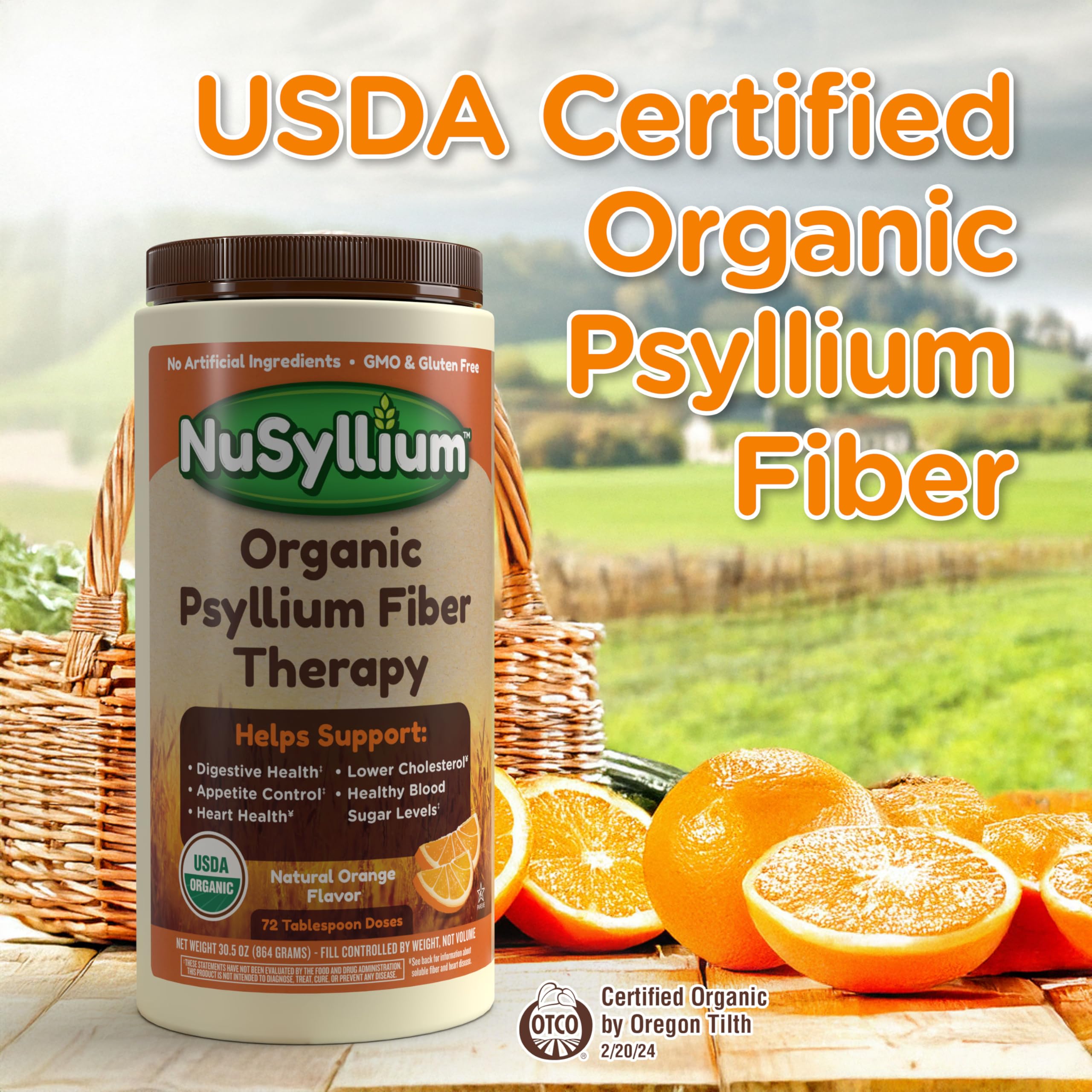 NuSyllium Organic Psyllium Husk Powder - USDA Organic, Natural Orange