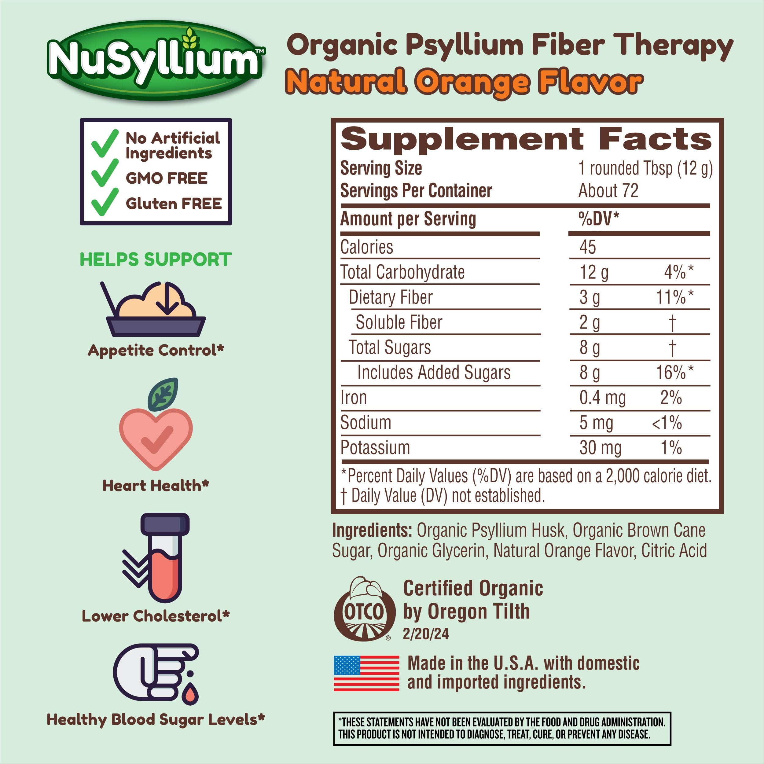 NuSyllium Organic Psyllium Husk Powder - USDA Organic, Natural Orange