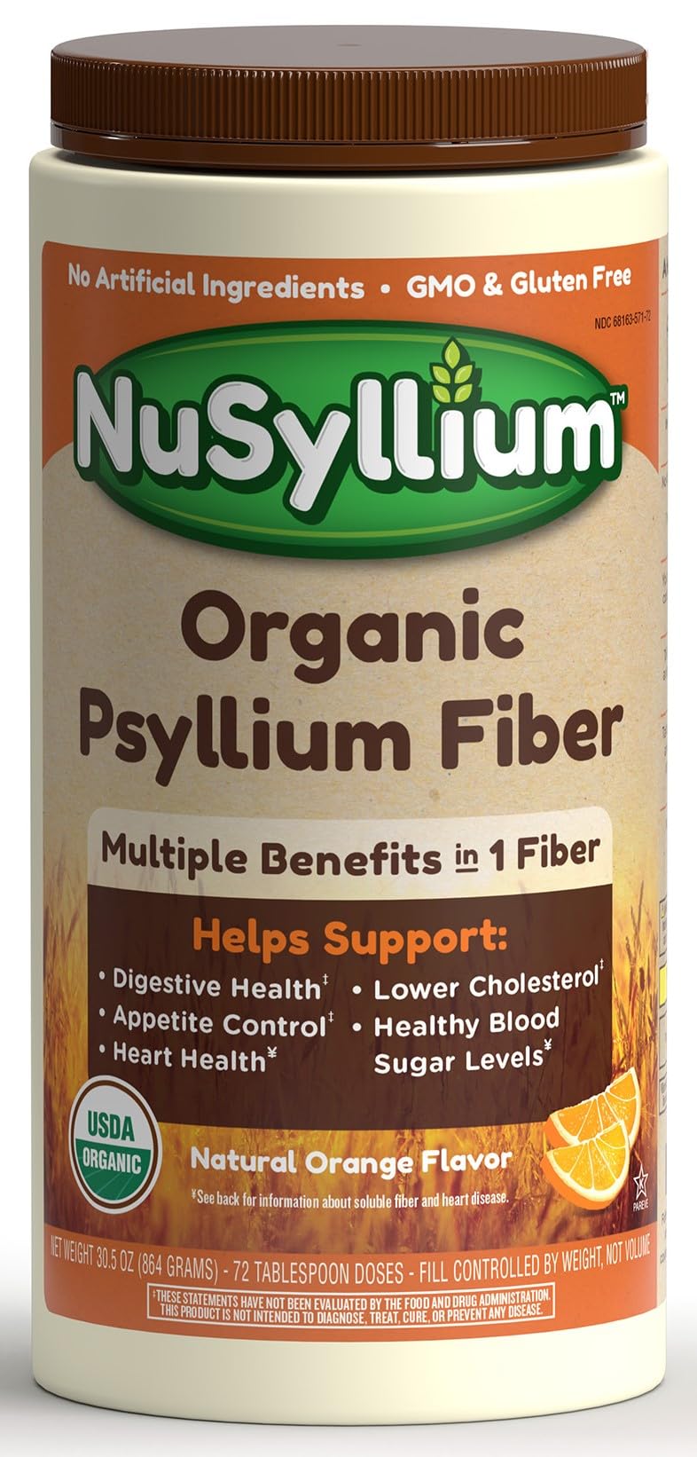 NuSyllium Organic Psyllium Husk Powder - USDA Organic, Natural Orange