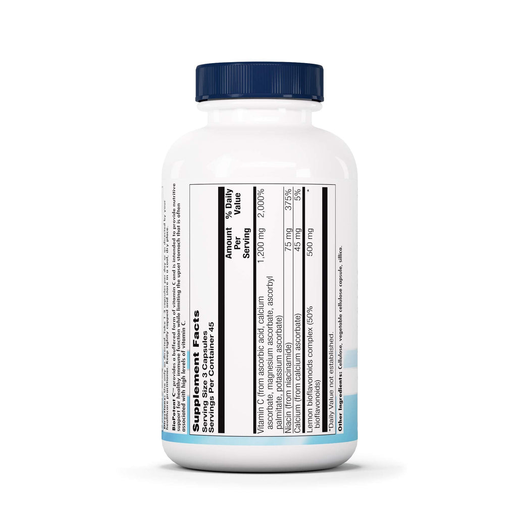 Nutra BioGenesis BioPotent C Vitamin C Capsules – Immune Support, 1200 mg, Vegan, 135 Vegetarian Capsules