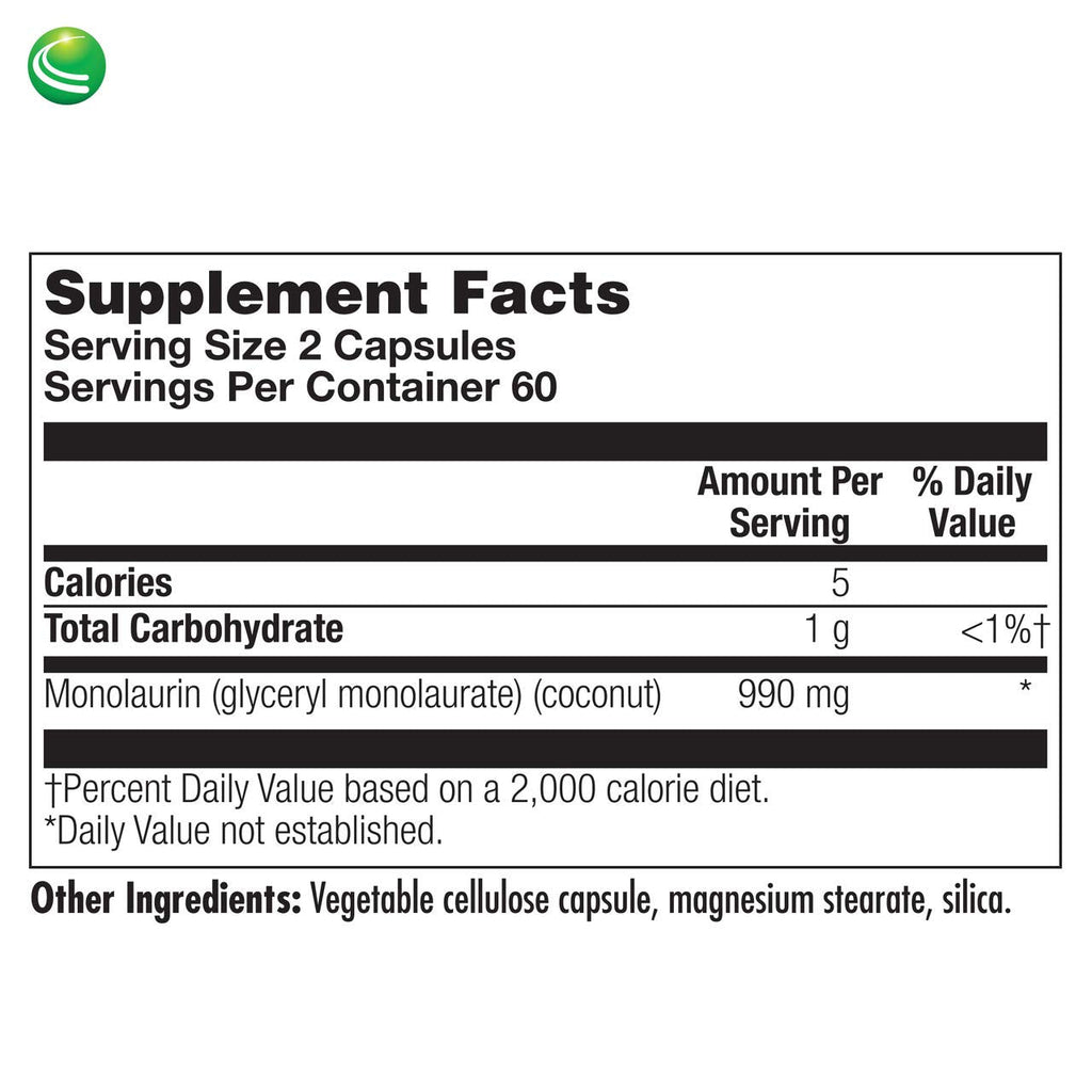 Nutra Biogenesis Monolaurin – 1000mg Coconut Monolaurin Capsules, Vegan, 120 Count