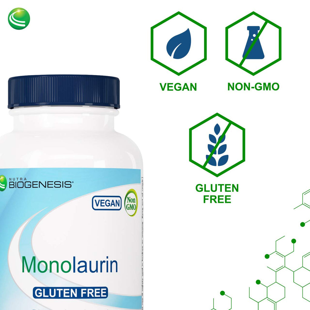 Nutra Biogenesis Monolaurin – 1000mg Coconut Monolaurin Capsules, Vegan, 120 Count