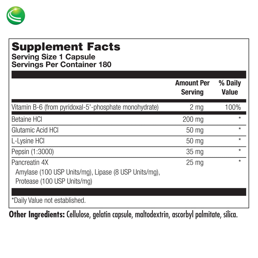 Nutra Biogenesis PanZyme - Betaine HCl with Pancreatin, Lipase & Protease | 180 Capsules