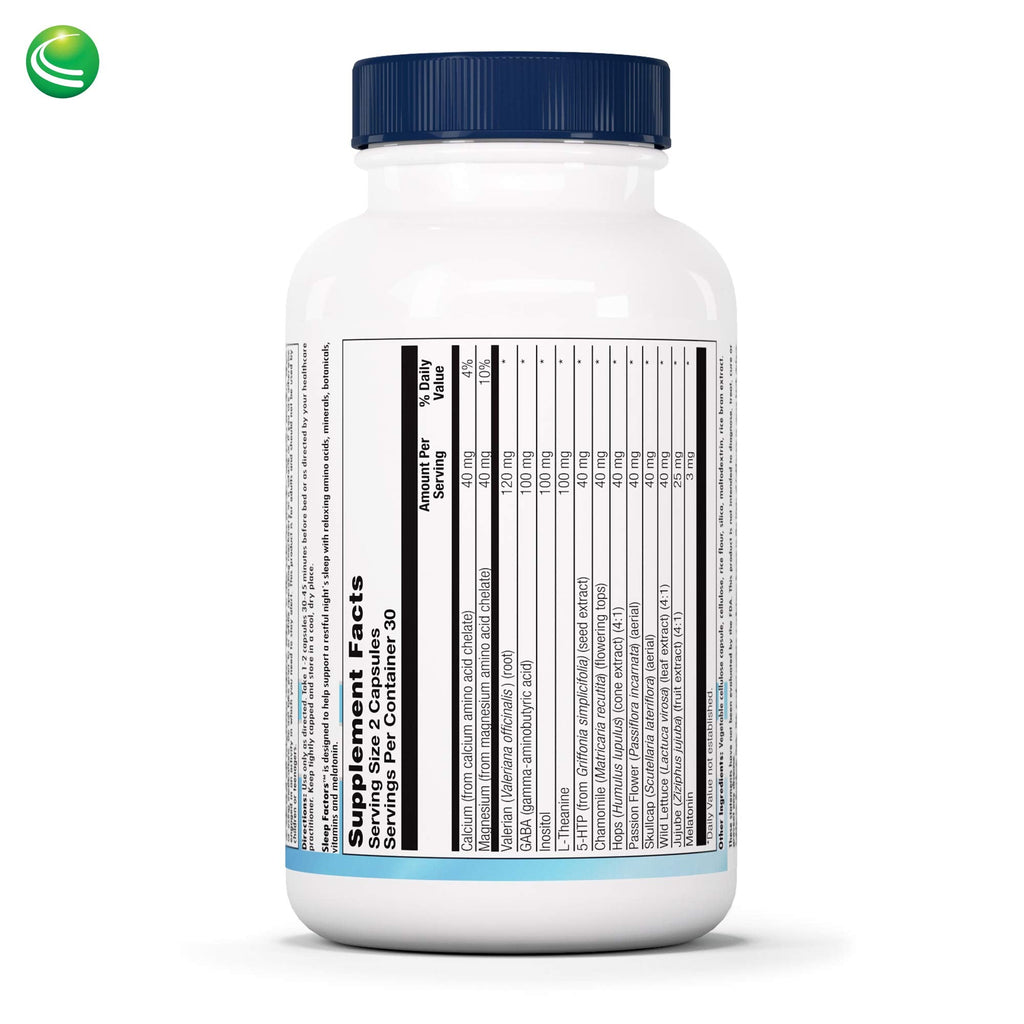 Nutra Biogenesis Sleep Factors - Sleep Aid with Melatonin, Magnesium, Valerian, GABA & L-Theanine (60 Veggie Capsules)