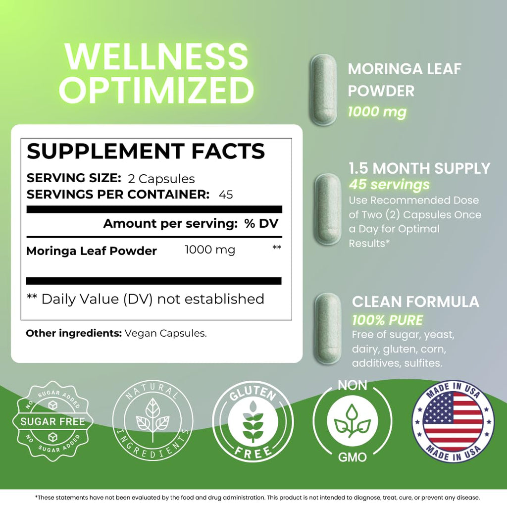 Nutra Guru Moringa Capsules – 90 Pure Moringa for Immune Support