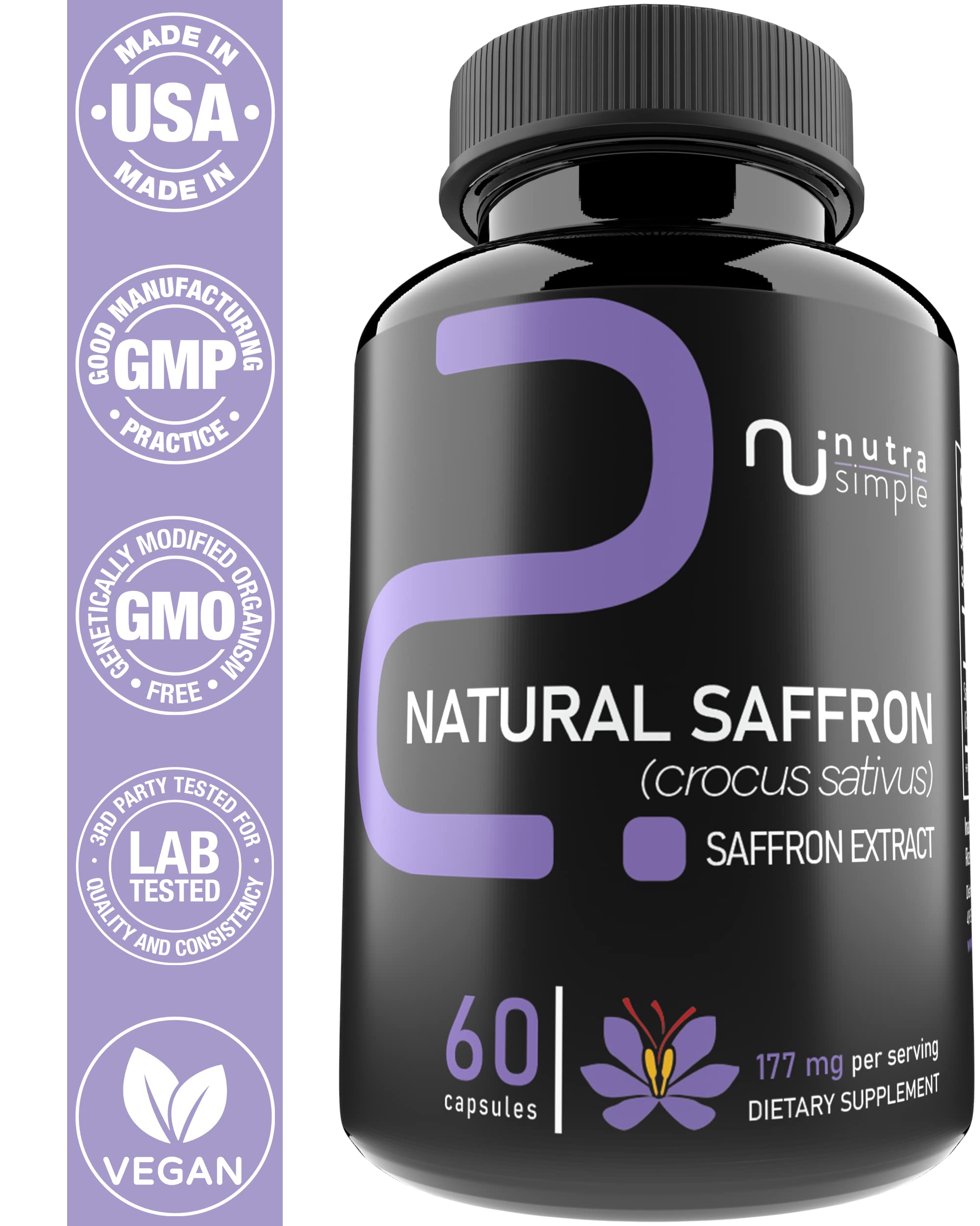 Nutra Simple Saffron 177mg – Pure Extract, Made in USA | Mood & Eye Support