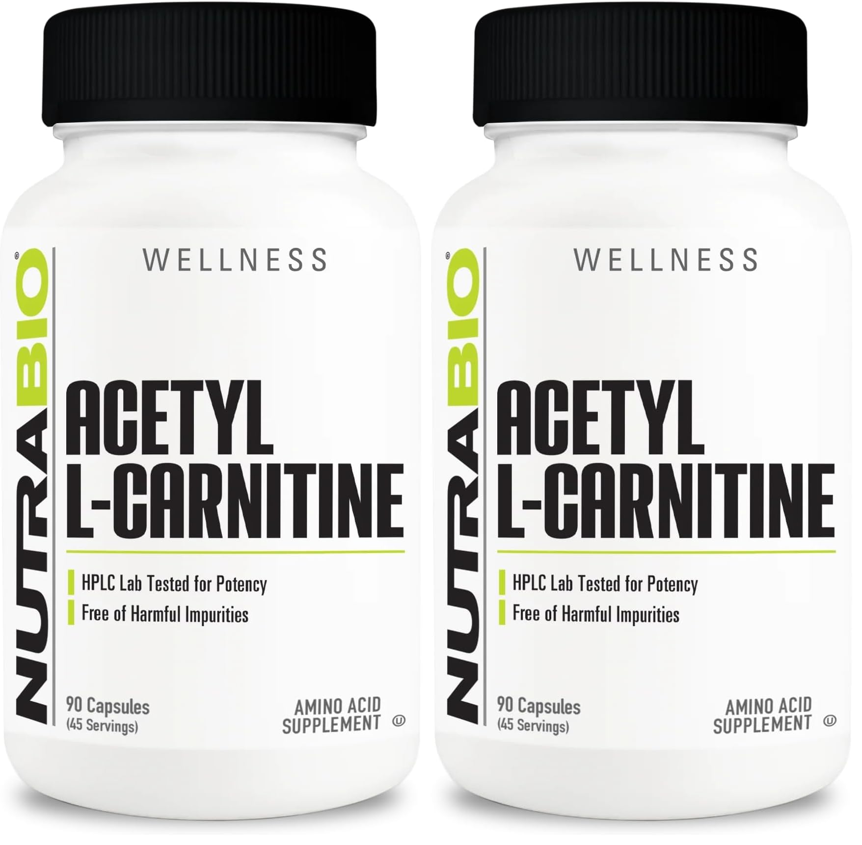 NutraBio Acetyl L-Carnitine (ALCAR) 500mg – Energy & Metabolic Support, 90 Capsules (2 Pack)