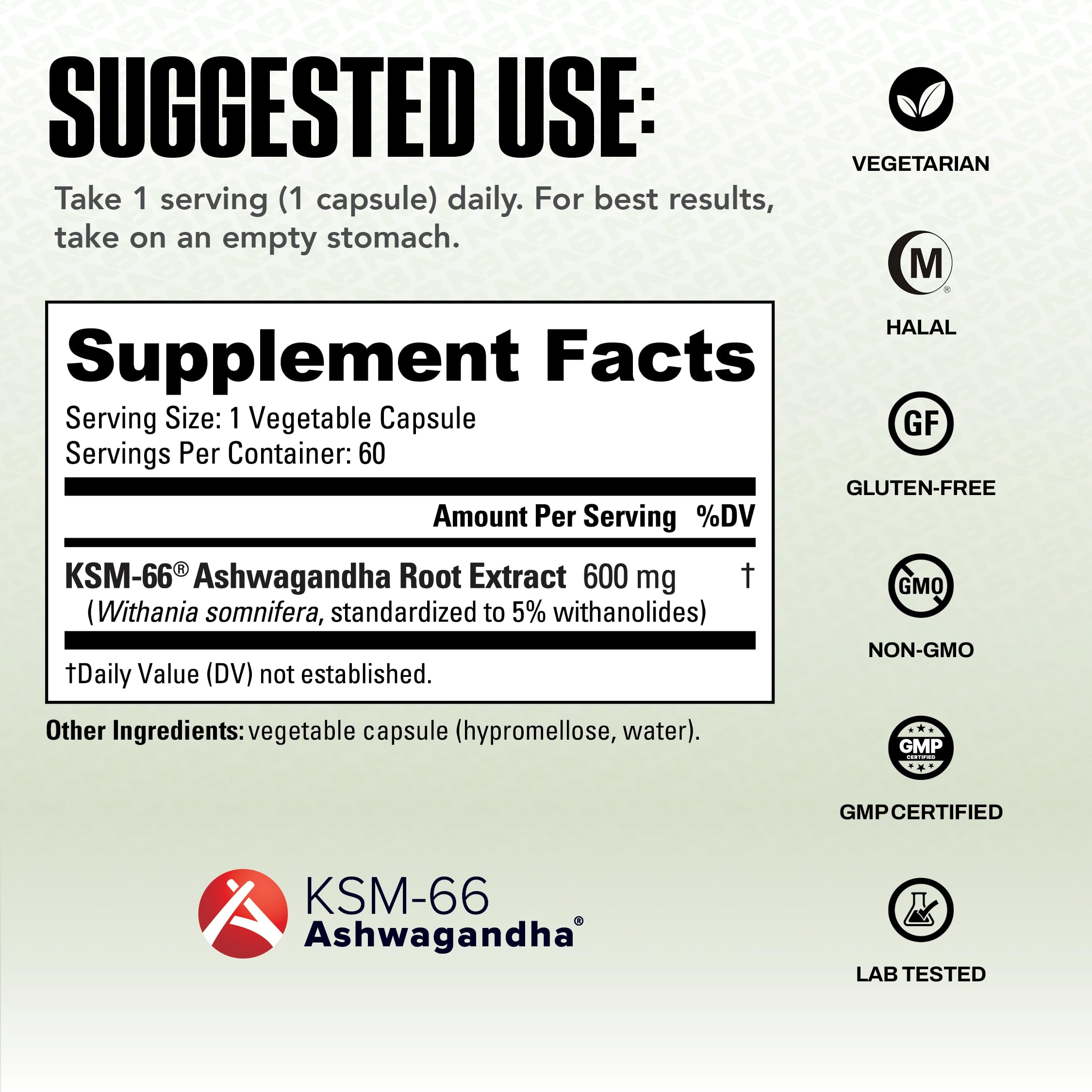 NutraBio Ashwagandha KSM-66 – Ashwagandha Herbal Supplement for Stress, Mood & Performance | 600 mg, 60 Capsules