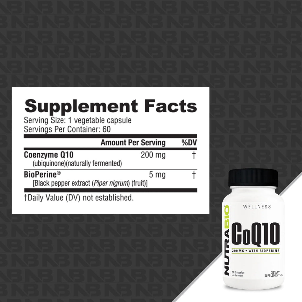 NutraBio CoQ10 with Bioperine 200mg – 60 Capsules | Healthy Heart Function & Cellular Energy