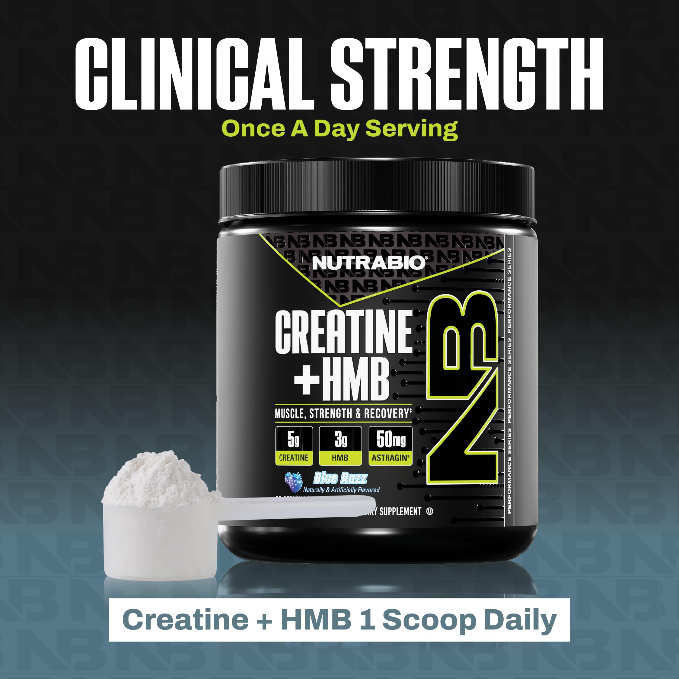 NutraBio Creatine + HMB Powder | Creatine Monohydrate with HMB for Muscle Growth – 30 Servings (Blue Razz)