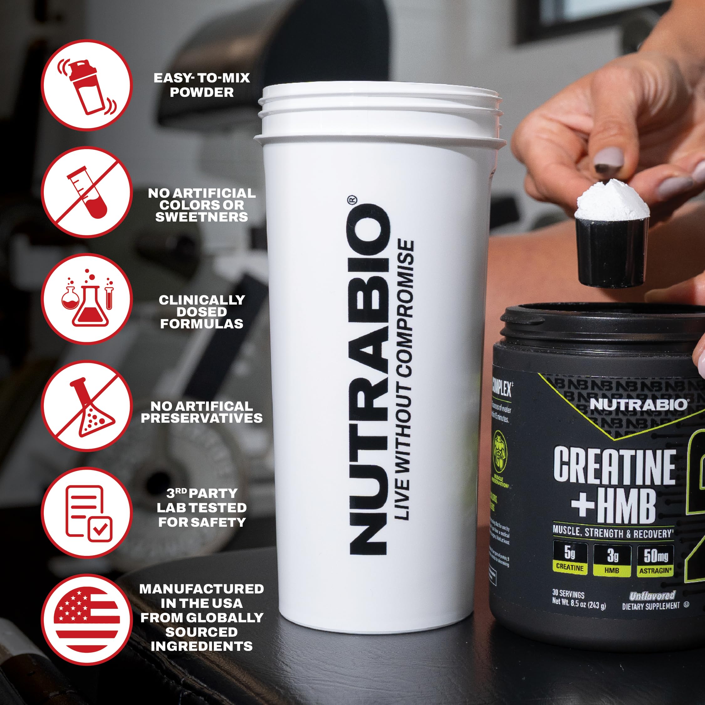 NutraBio Creatine + HMB Powder – Creatine Monohydrate + HMB (Paradise Punch) 30 Servings