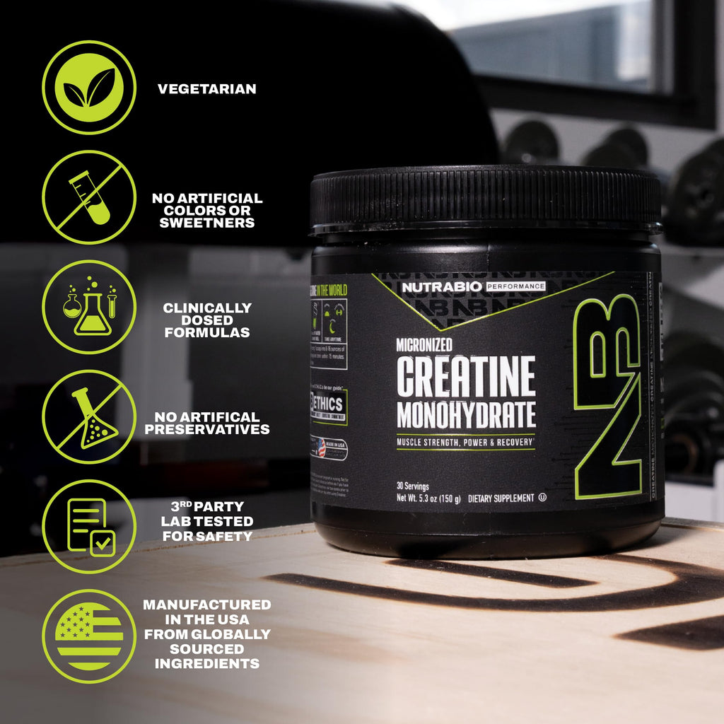 NutraBio Pure Micronized Creatine Monohydrate Powder – Unflavored, 150 g