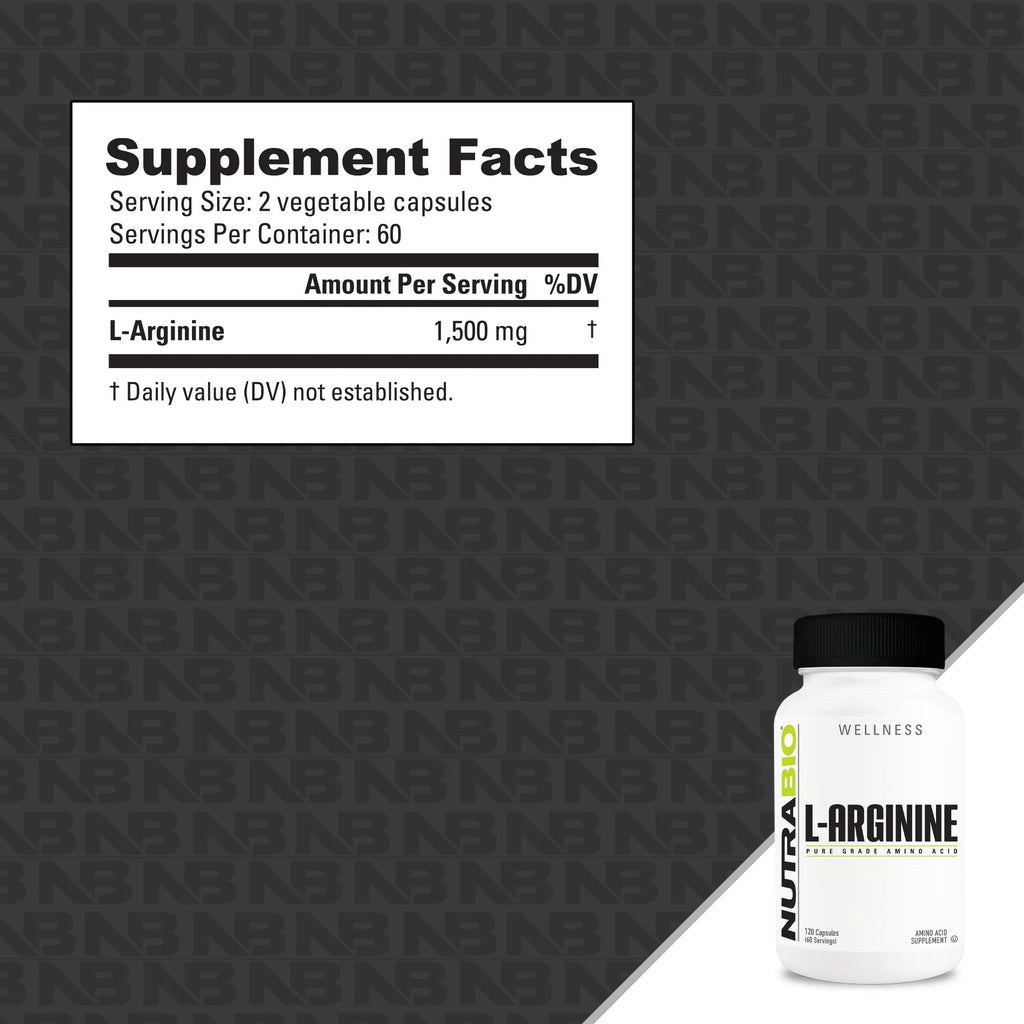 NutraBio L-Arginine 750mg – Nitric Oxide & Muscle Support (240 capsules)
