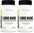 NutraBio Lions Mane Supplement Capsules- Organic Lion's Mane Mushroom Powder (500mg)- Focus, Memory, Immunity - 60 Vegetable Capsules (Pack of 2)