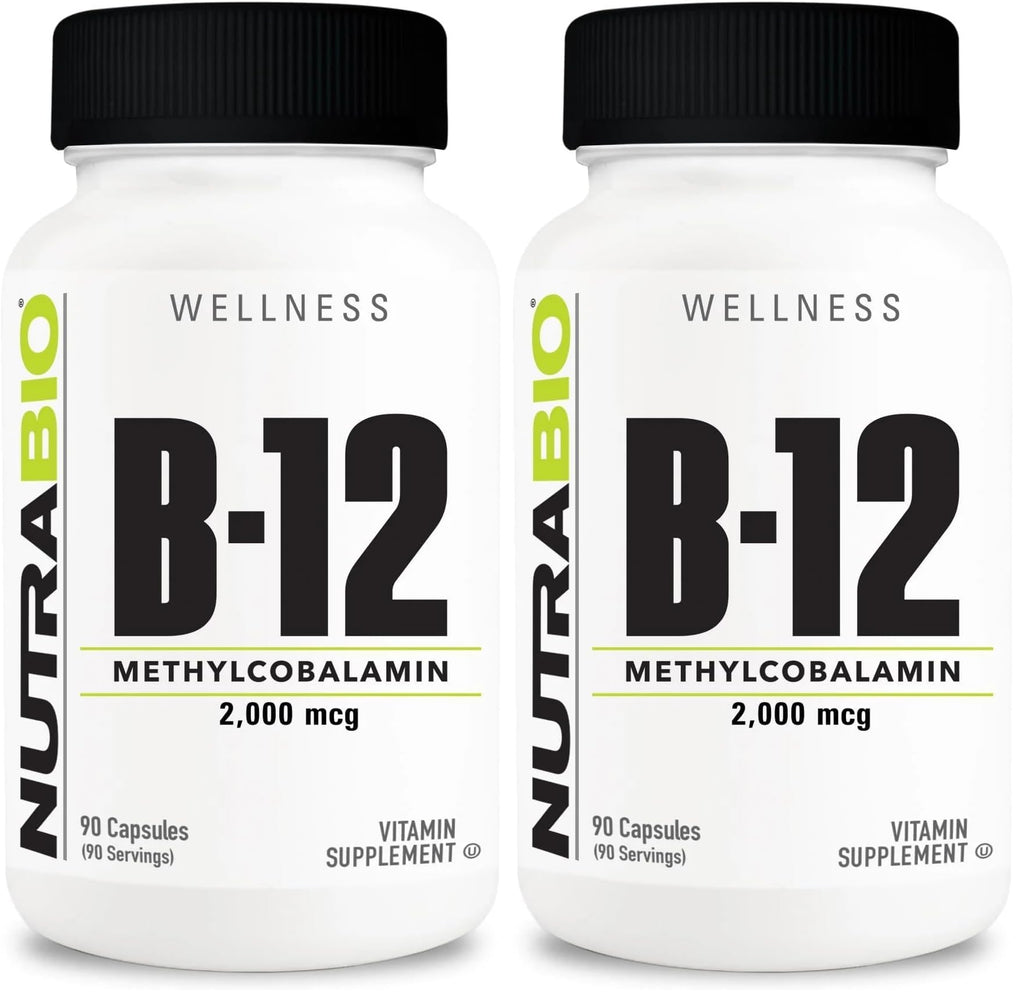 NutraBio Methyl B-12 Vitamin Supplement 2000mcg – 90 Veg Capsules (Pack of 2)