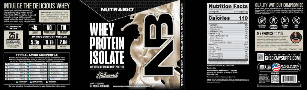 NutraBio 100% Whey Isolate Protein Powder – 25g Protein per Serving, Non-GMO, Gluten & Soy Free, Low Carb & Low Calorie, 5 Lbs (Raw Unflavored)
