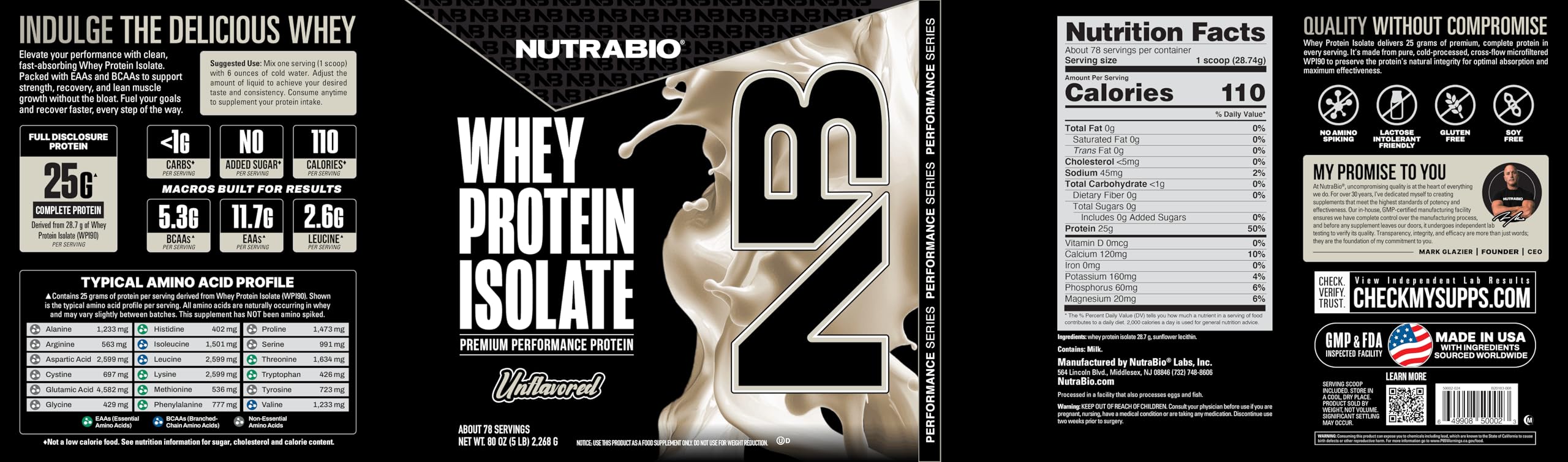 NutraBio 100% Whey Isolate Protein Powder – 25g Protein per Serving, Non-GMO, Gluten & Soy Free, Low Carb & Low Calorie, 5 Lbs (Raw Unflavored)