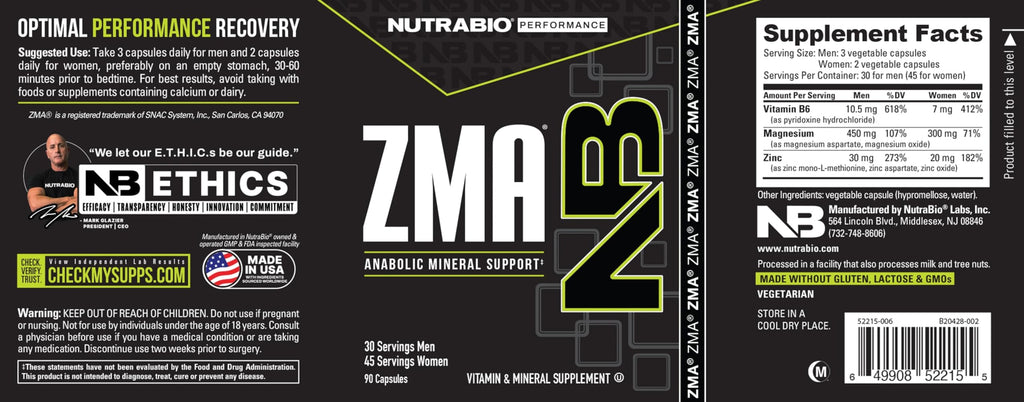 NutraBio ZMA Zinc Magnesium Supplements for Men & Women | Sleep, Recovery & Immune Support 90 Count
