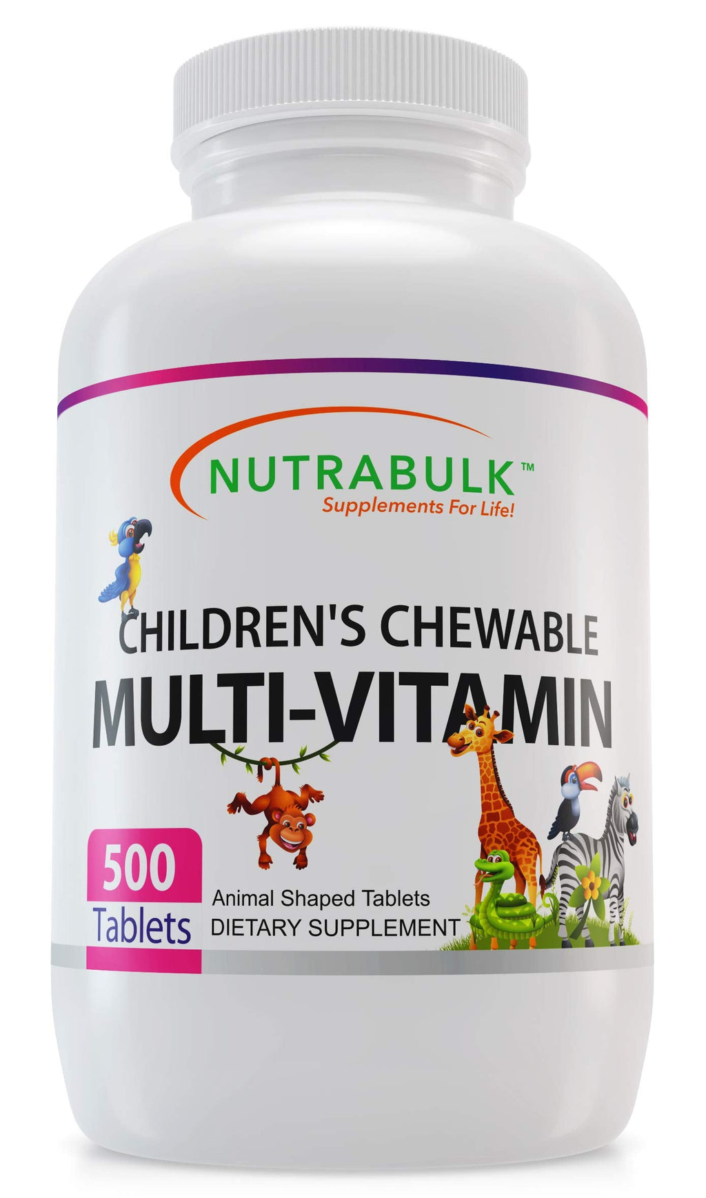 NutraBulk Children's Chewable Multivitamins – USA-Made, Vegan, Gluten Free | Immune, Bone & Brain Support (500 Cherry Tablets)