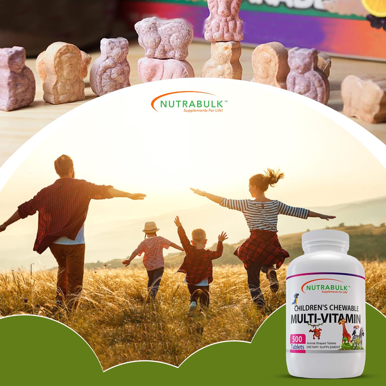 NutraBulk Children's Chewable Multivitamins – USA-Made, Vegan, Gluten Free | Immune, Bone & Brain Support (500 Cherry Tablets)
