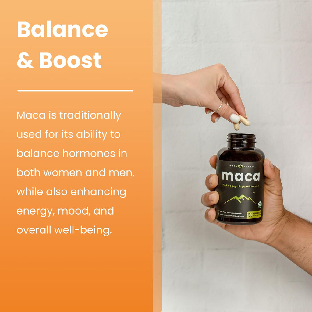 NutraChamps USDA Organic Maca Root Capsules – 2100mg, 180 Count